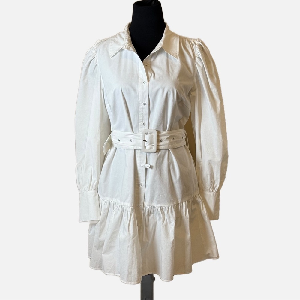 Walter Baker Tara Belted Cotton Poplin Long Sleeve Mini Dress M White - Picture 2 of 7